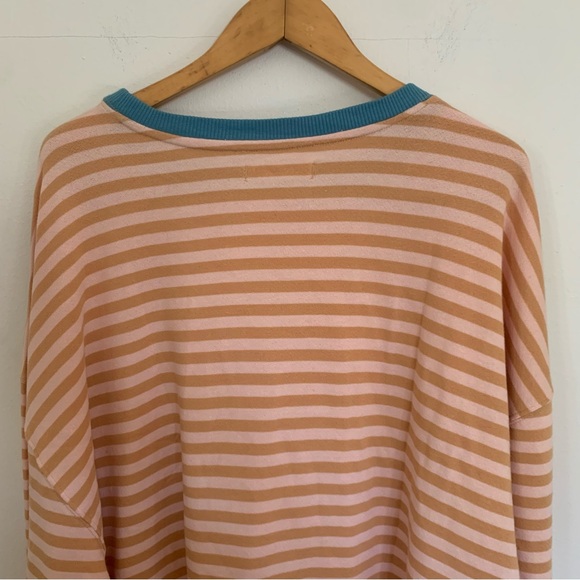 NWOT $98 Free People Classic Striped Oversized Crew Pullover Sweater Latte Combo - Picture 8 of 9